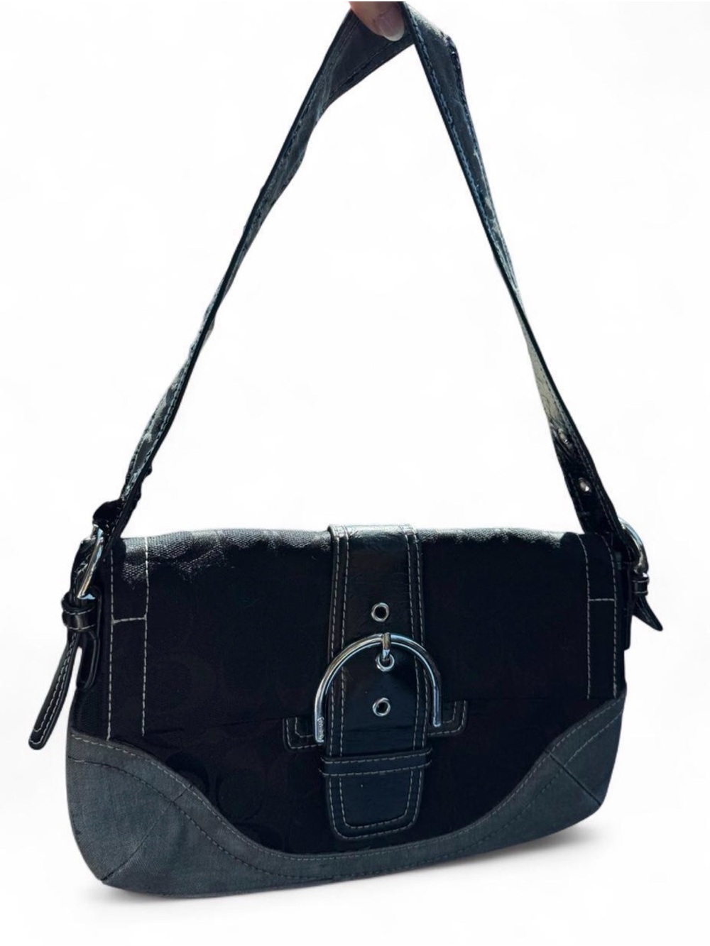 Coach Black Shoulder Bag with Buckle Accent